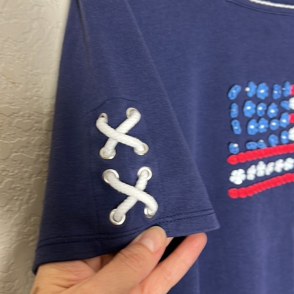 Alfred Dunner Vintage Americana Short Sleeve US Flag Top. Sz XL. EUC. Navy - Picture 3 of 5